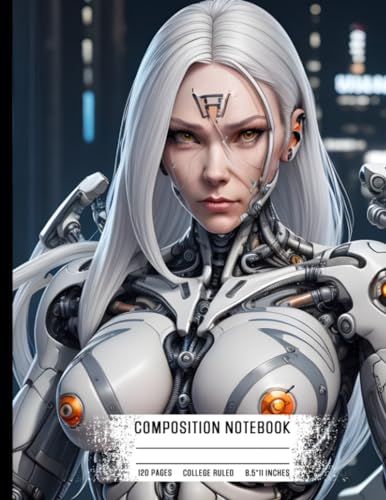 Stephenson, Penny Composition Notebook College Ruled: Cyborg Woman with Muscles, Cable Wires, White Skin, Biopunk, Cybernetic, Cyberpunk, Canon M50, 100mm, Sharp Focus, ... Highly Detailed, Size 8.5x11 Inch, 120 Pages