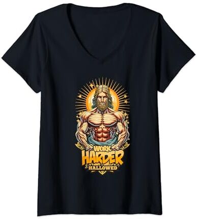 Fitness Gym Workout Motivation Mujer Divertido músculo Jesús sagrado entrenamiento a nadie le importa trabajar más duro Camiseta Cuello V