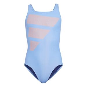 Adidas Big Bars Suit Swimsuit, Blue Fusion/Coral Fusion/White/Victory Blue, 13-14 Years Girl'S