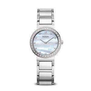Bering Mujer Análoga Cuarzo Reloj de pulsera de colección con Acero inoxidable/cerámico Pulsera und Cristal de zafiro , Plata/Blanco