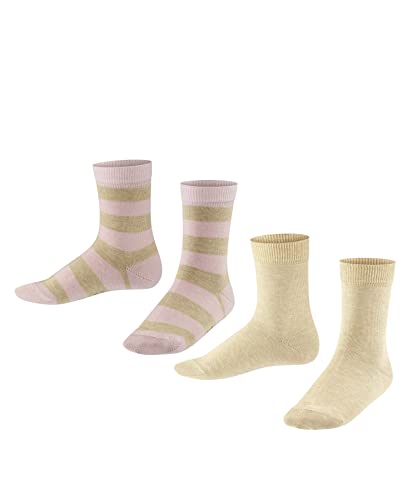 Falke Happy Stripe 2-Pack K SO algodón estampado 2 pares, Calcetines Unisex niños, Beis (Sand Melange 4650), 35/38 EU