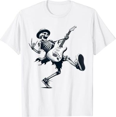 Kerri Music Store Rock And Roll Graphic Band Tees esqueleto tocando la guitarra Camiseta