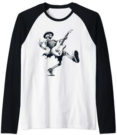 Kerri Music Store Rock And Roll Graphic Band Tees esqueleto tocando la guitarra Camiseta Manga Raglan