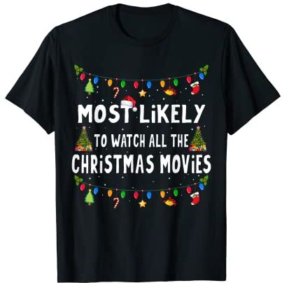 Most Likely To Christmas Shirt Funny Matching Camiseta de manga corta con texto en inglés "Most Likely To Christmas Camiseta