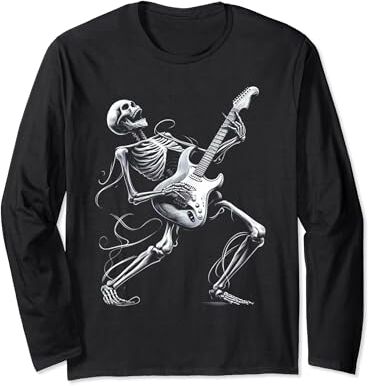 Kerri Music Store Rock And Roll Graphic Band Tees esqueleto tocando la guitarra Manga Larga