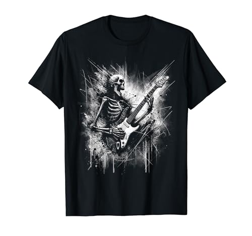 Kerri Music Store Rock And Roll Graphic Band Tees esqueleto tocando la guitarra Camiseta