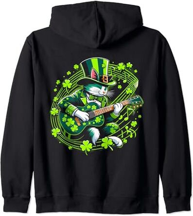 Shamrock Rhythms & Feline Fashions Lucky Clover vence al guitarrista de St. Paddy's Day Cat Sudadera con Capucha