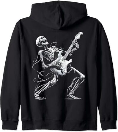 Kerri Music Store Rock And Roll Graphic Band Tees esqueleto tocando la guitarra Sudadera con Capucha