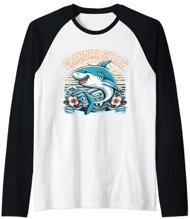 Grandma Shark Official Merch Tiburón de la abuela Tiburón oficial Camiseta Manga Raglan