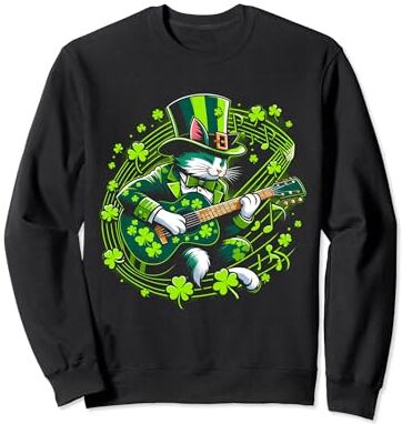 Shamrock Rhythms & Feline Fashions Lucky Clover vence al guitarrista de St. Paddy's Day Cat Sudadera