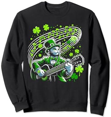 Shamrock Rhythms & Feline Fashions Lucky Clover vence al guitarrista de St. Paddy's Day Cat Sudadera