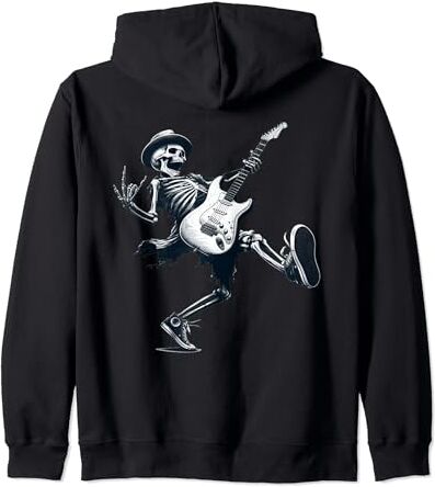 Kerri Music Store Rock And Roll Graphic Band Tees esqueleto tocando la guitarra Sudadera con Capucha