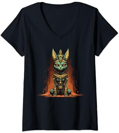 Heavy Metal Punk Horror Mujer Faraón Templo Gato Camiseta Cuello V