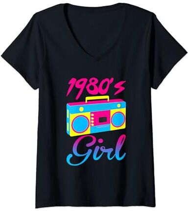 This Is My 80s Girl Shirt 80's 90's Party T-Shirt Mujer Divertido traje de fiesta de los 80 para niña de los 80, retro para amantes de la música de los años 80 Camiseta Cuello V