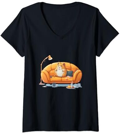 Hamster on couch Mujer Divertido disfraz de hámster para niños y niñas Camiseta Cuello V