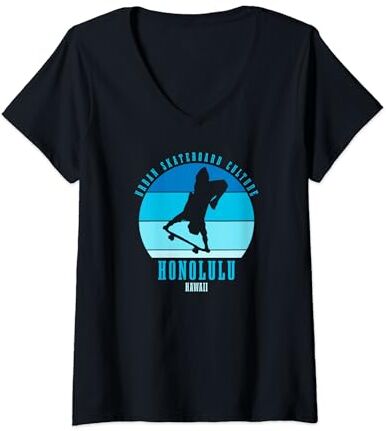 Urban Skateboarding Culture Mujer Patinador urbano en Honolulú, Hawái Camiseta Cuello V