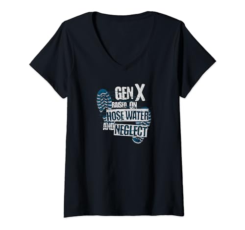 RMB Generation X Mujer Gen X - Elevado en agua de manguera y abandono. Generación X Retro Camiseta Cuello V