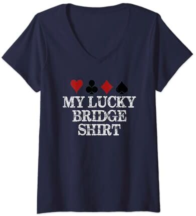 Bridge Player Gear Mujer Bridge Player Gifts - Camiseta de manga corta con texto en inglés "My Lucky Bridge" Camiseta Cuello V