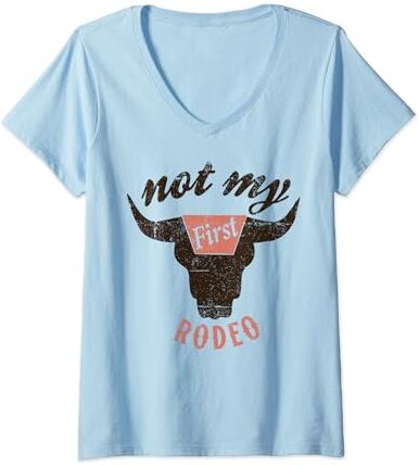 Women's Funny Cowboy Cowgirl Rodeo Outfit Mujer Not My First Rodeo - Camisa de rodeo para mujer, diseño retro del sur Camiseta Cuello V