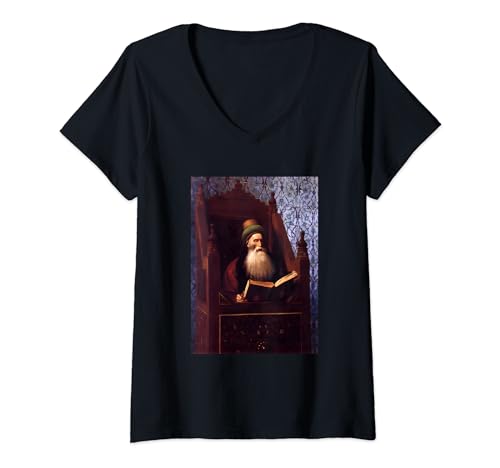 RelaxArtWorld Mujer Mufti leyendo en su taburete de oración de Jean-Leon Gerome (1900) Camiseta Cuello V