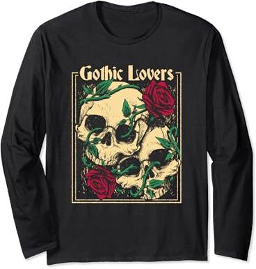 Dark Romance Gothic Skull Love Calavera gótica amor flores rock hombre mujer Manga Larga