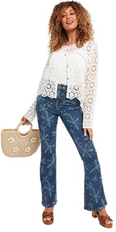 Joe Browns Funky Floral Festival Mezclado Wash Sustainable Flared Jeans, Azul, 46 para Mujer