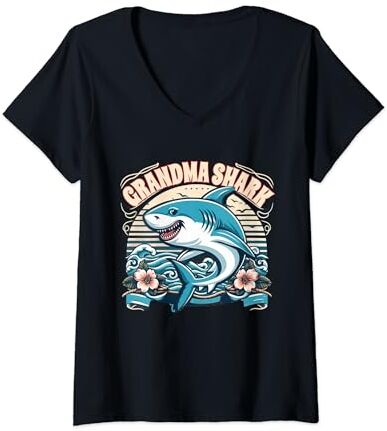 Grandma Shark Official Merch Mujer Tiburón de la abuela Tiburón oficial Camiseta Cuello V