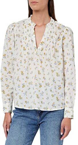 Springfield Blusa Pintucks Estampada Algodón Camisa, Beige, 40 para Mujer