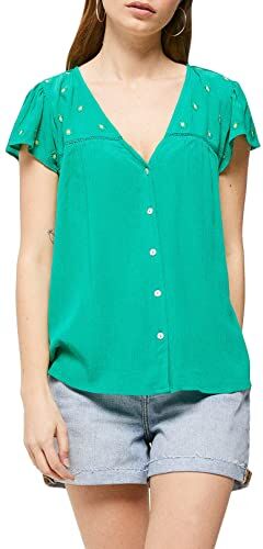 Springfield Blusa Bambula Bordados Camisa, Verde, 34 para Mujer