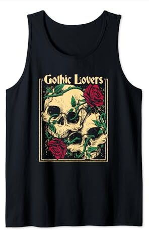 Dark Romance Gothic Skull Love Calavera gótica amor flores rock hombre mujer Camiseta sin Mangas