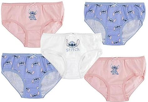 Disney Pack de Braguitas de Stitch - Colores Azul, Blanco y Rosa - 5 Unidades - Talla 6 a 8 Años - Braguitas Infantiles Elaboradas en Algodón - Producto Original Diseñado en España