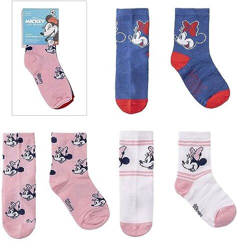 Disney Pack Calcetines de Minnie - Colores Azul Rosa y Blanco - 3 Pares - Talla 23 a 26 - Calcetines Largos Fabricados con Algodón, Poliéster y Elastano - Producto Original Diseñado en España