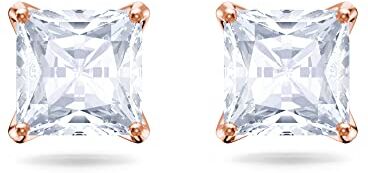 Swarovski Pendientes de Botón Attract para Mujer, Pendientes Stud con Cristal Transparente en Talla Princesa, Baño Tono Oro Rosa, Colección Attract