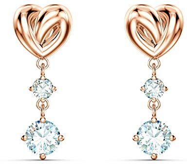 Swarovski Pendientes Lifelong Heart, Corazón, Blancos, Baño tono oro rosa