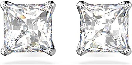 Swarovski Pendientes de Botón Attract para Mujer, Pendientes Stud con Cristal Transparente en Talla Princesa, Baño de rodio, Colección Attract