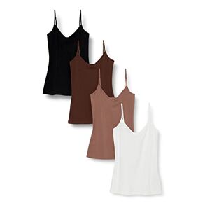 Amazon Essentials Camiseta interior ajustada de punto con cuello de pico (disponible en tallas grandes) Mujer, Pack de 4, Marrón/Multicolor, 5XL Grande