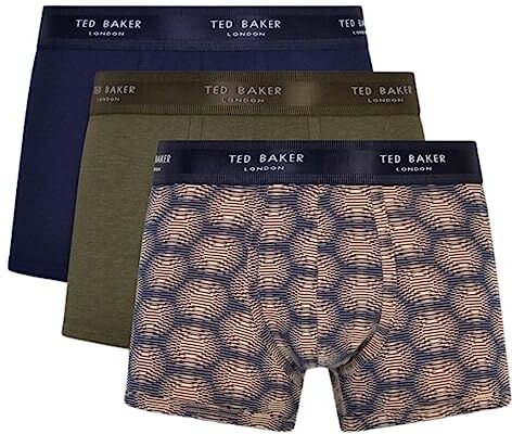 Ted Baker 3-Pack Cotton Trunk Calzoncillos de Hombre, Navy/Dusty Olive/Geo Circle, S