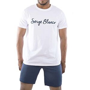 Blanco SERGE BLANCO Pijama Hombre 100% Algodón, Camiseta y Pantalon Corto Conjunto, Suave y Cómodo