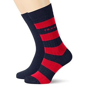 Tommy Hilfiger Rib Rugby Men's Socks Calcetín clásico, Navy/Red, 43 Regular para Hombre