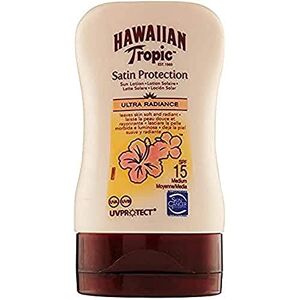 Hawaiian Tropic Satin Protection MINI Ultra Radiance - Loción Solar Protectora SPF 15, Protege y Suaviza la Piel , Fragancia Frutas Tropicales , Formato Viaje 100 ml