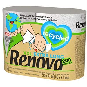 RENOVA Rollos De Cocina  Recycled   2 Rollos Reciclados Envueltos en Papel, equivalentes a 5 Rollos Estándar   Sin Plásticos   Certificado FSC® y Ecolabel