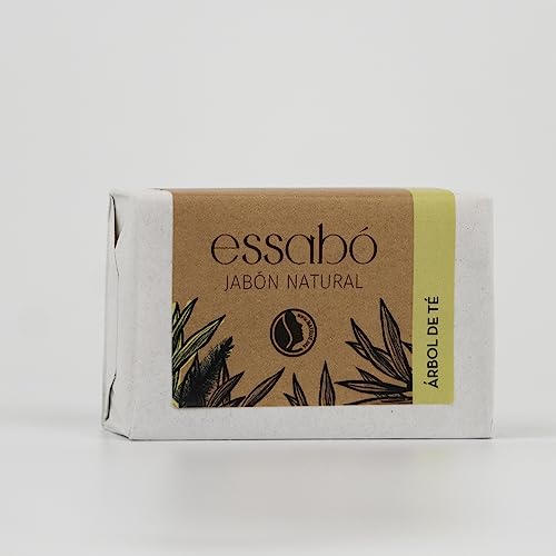 ESSABO Essabó - Jabón de Árbol de Té - 100% Natural - Base de Aceite de Coco - Limpia el Rostro y el Cuerpo - Propiedades Bacterianas y Fungicidas - Ideal para Pieles con Acné - 100 g