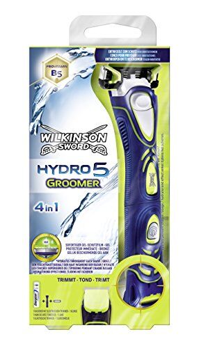 Wilkinson Sword Hydro 5 Groomer - Maquina de afeitar de 5 hojas con recortador eléctrico y depósito de gel para máxima hidratación