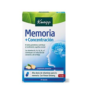 Kneipp Memoria Y Concentracion, Vitaminas para Reducir la Fatiga y el Cansancio, Ideal para situaciones de Estrés o Estudio, Vitaminas B1, B2, B5, B6, B12, C y Ginseng, 30 Cápsulas