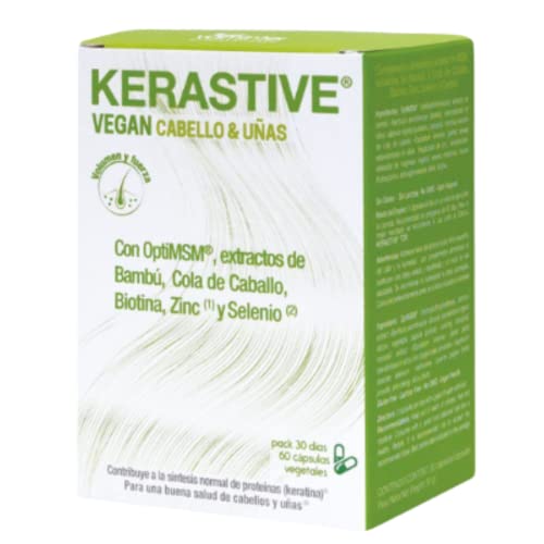 KERASTIVE Vegetal - Cabello y Uñas - Favorece la Salud y el Crecimiento del Cabello y las Uñas - Fórmula Vegana - 60 Cápsulas - 30 G