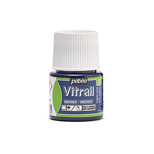 Pebeo Vitrail Vidriera (Cristal, Efecto Pintura para Telas claras (45 ml), Azul Cobalto, Azul Cobalto