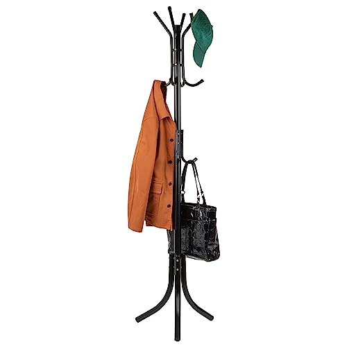 Mind Reader COATRACK11 Perchero de metal de pie con 11 ganchos para chaqueta, bolso, bufanda, soporte de árbol de paraguas, negro, 9 UK