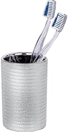 Wenko Vaso de dientes Polaris Juwel plata cerámica, Cerámica, 7.5 x 11.2 x 7.5 cm, Plata