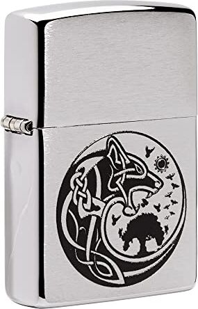 Zippo Viking Design, Chrome Brushed, mechero de tormenta, Recargable, en Caja de Regalo, 200