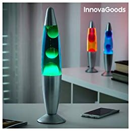 InnovaGoods® Lampara de Lava, Lámpara de Lava Relajante, Lamparas de mesita de noche, Funciona con una bombilla R39 de 25W, ideal para habitación, Salón, Sala de estar. (Color Azul)